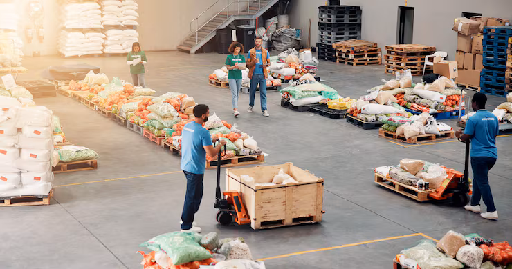 people volunteer grocery distribution warehouse community charity humanitarian aid staff help machine courier food stock ngo services homeless donation parcel logistics 590464 527643